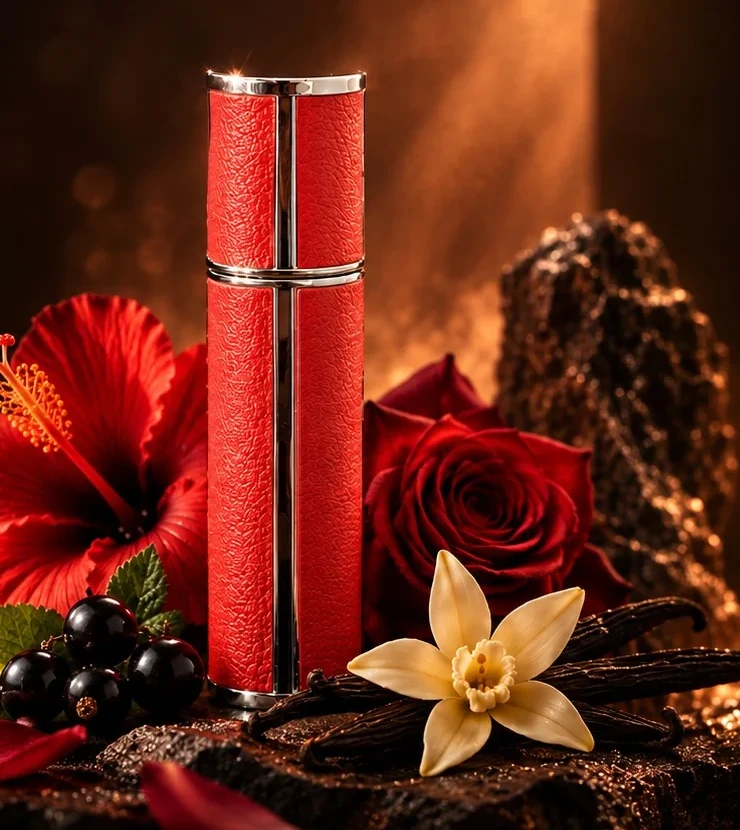 Flacon Bye&One entouré de fleurs de Grasse — hibiscus, rose et vanille